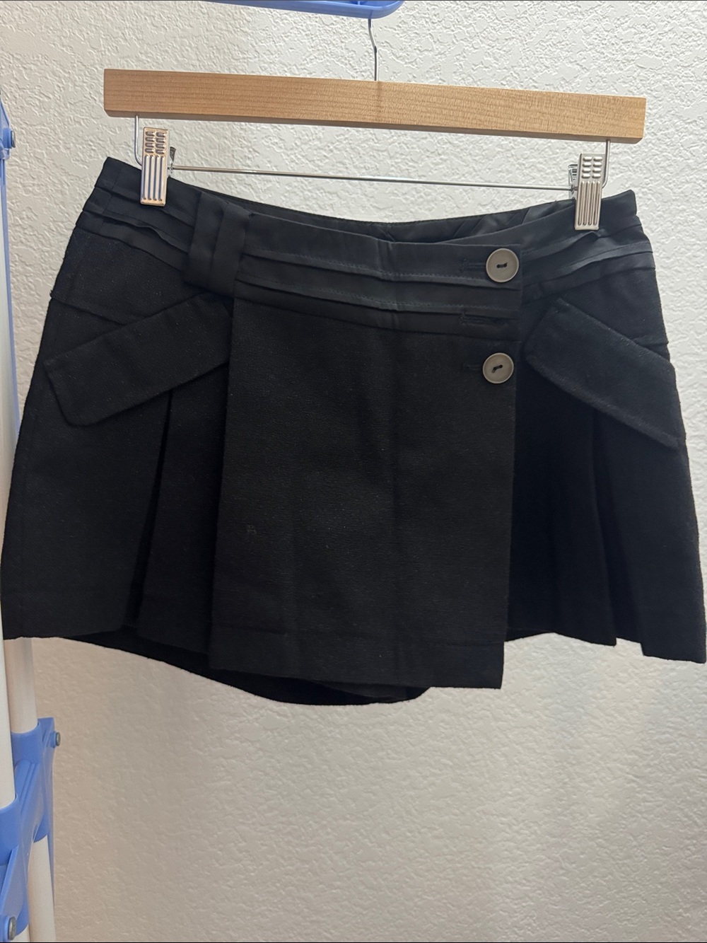 Black Pleated Mini Skort with Button Accent